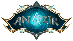 Anazir symbol: shield with golden borders and a blue background, featuring the word 'Anazir' and the letter 'A' in the center, representing the game's logo